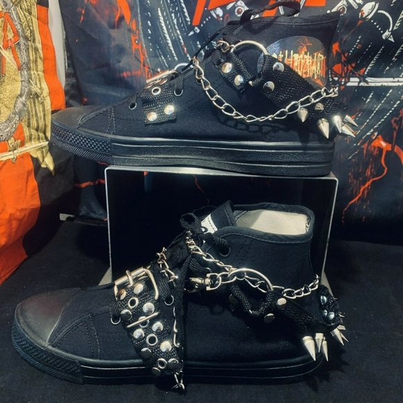 Punk Studded Skate shoes A-5 Spikes Strap And Chai - Picture 9 of 11